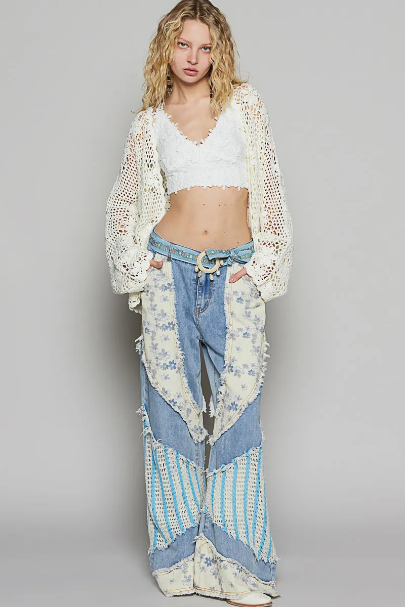 POL Crochet Open-Front Cardigan