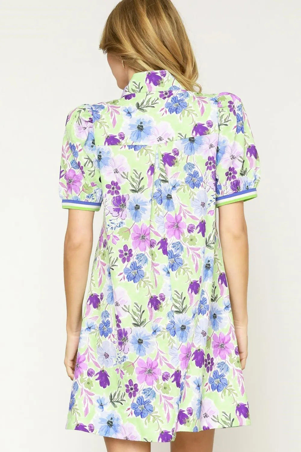 Summer Garden Floral Print Short Puff Sleeve Mini Dress