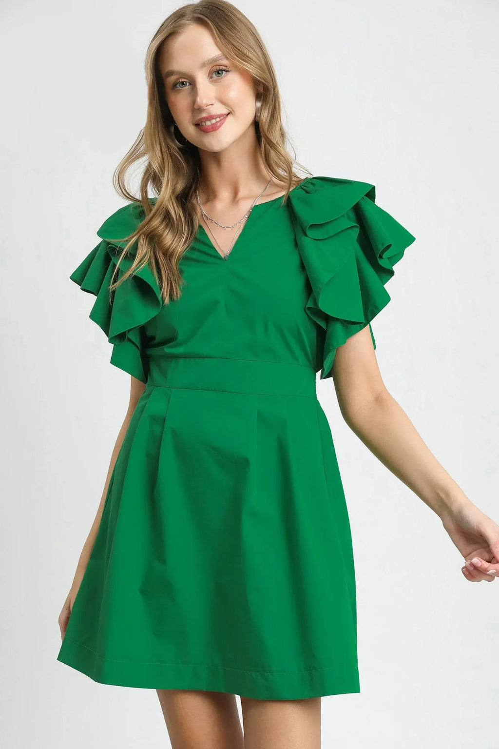 Emerald Isle Umgee Double Ruffle Sleeve Fit and Flare Dress