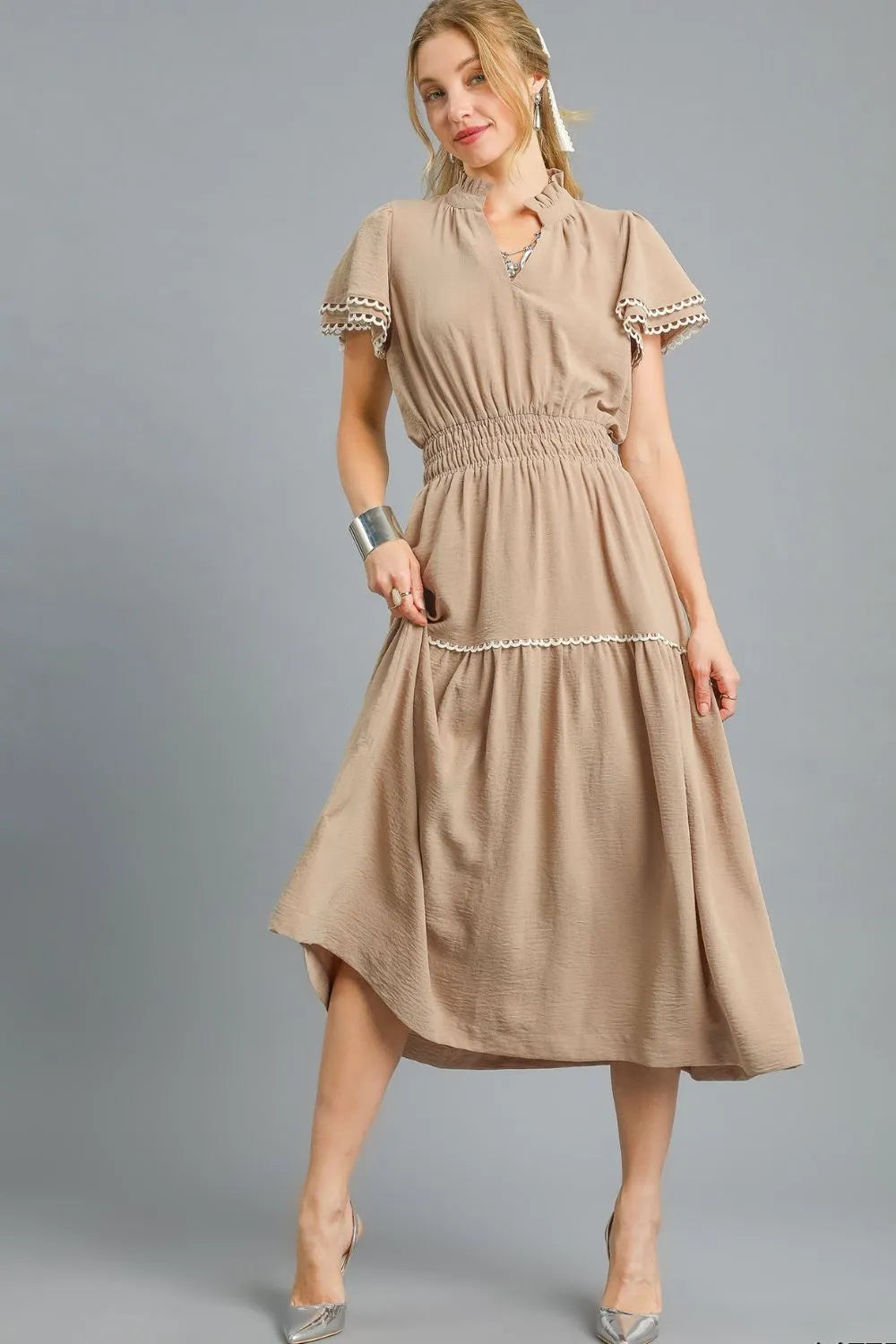 Umgee Tiered Flutter Sleeve Midi Dress
