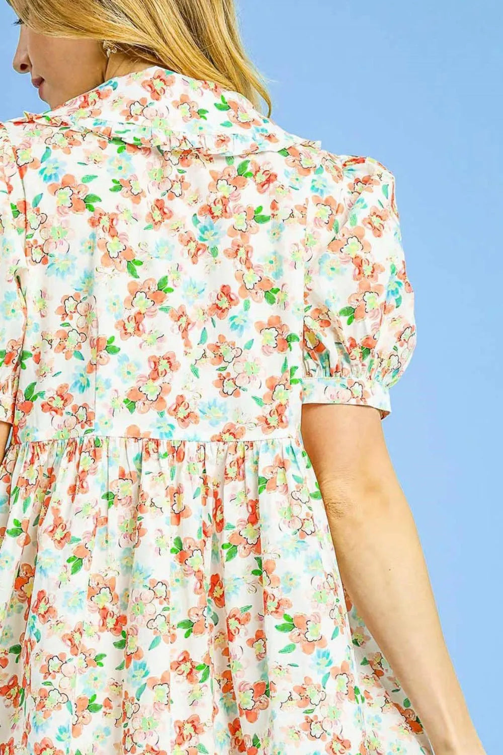 Wildflower Walks Floral Print Puff Sleeve Tie Front Mini Dress
