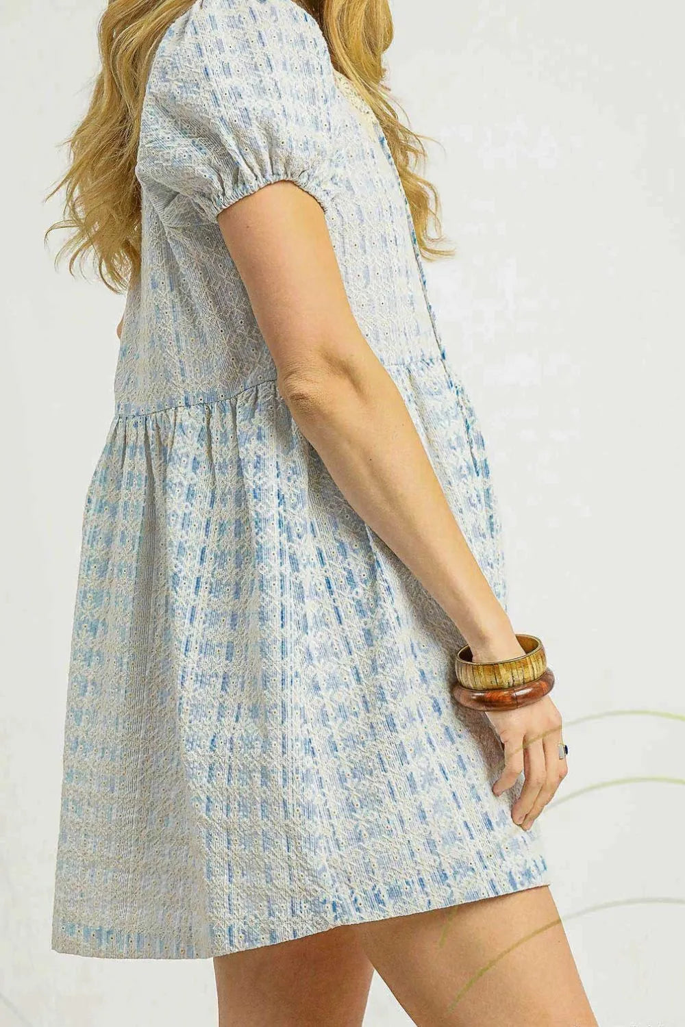 Cloudy Day Dreams Lace Detail Short Puff Sleeve Mini Dress