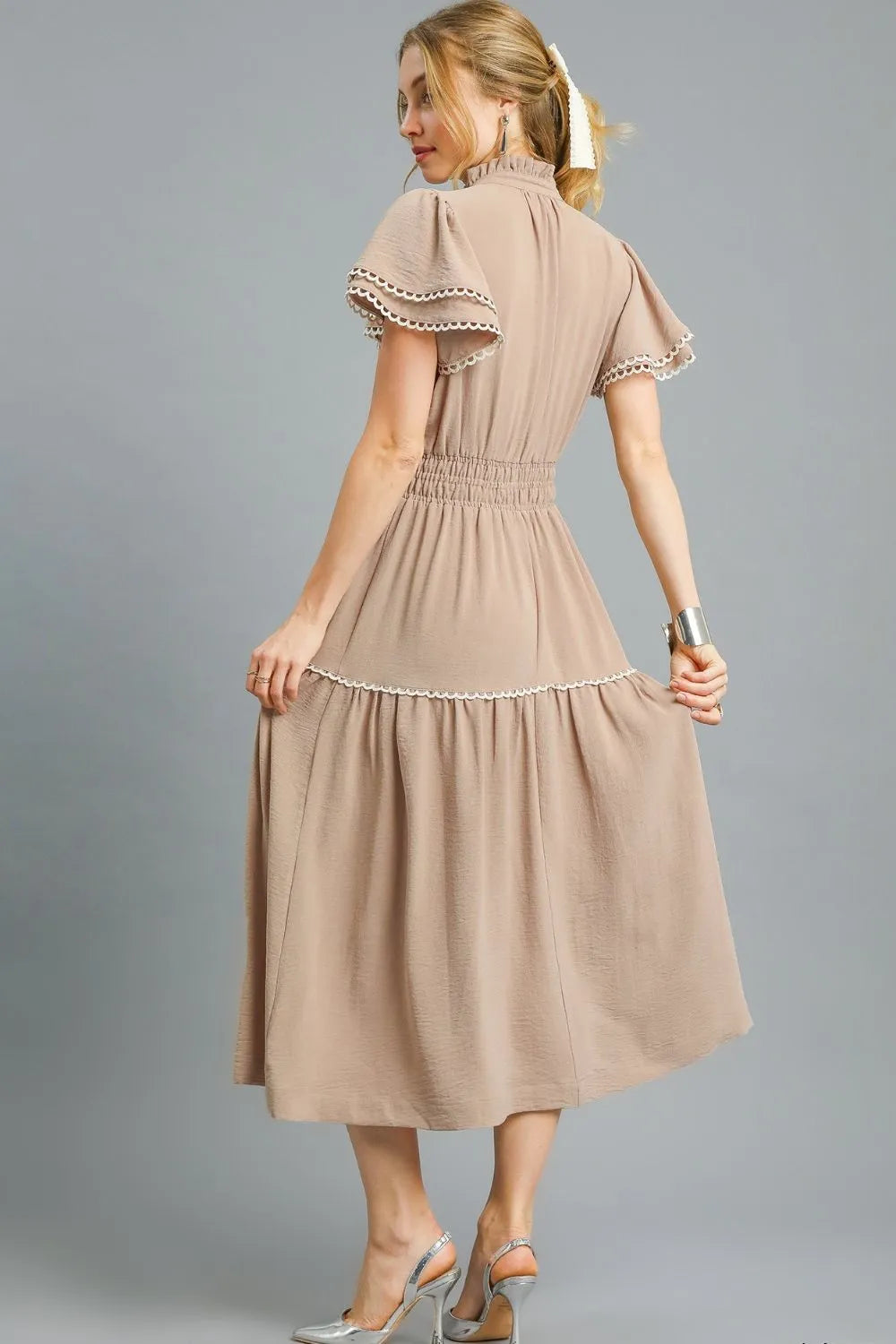 Umgee Tiered Flutter Sleeve Midi Dress