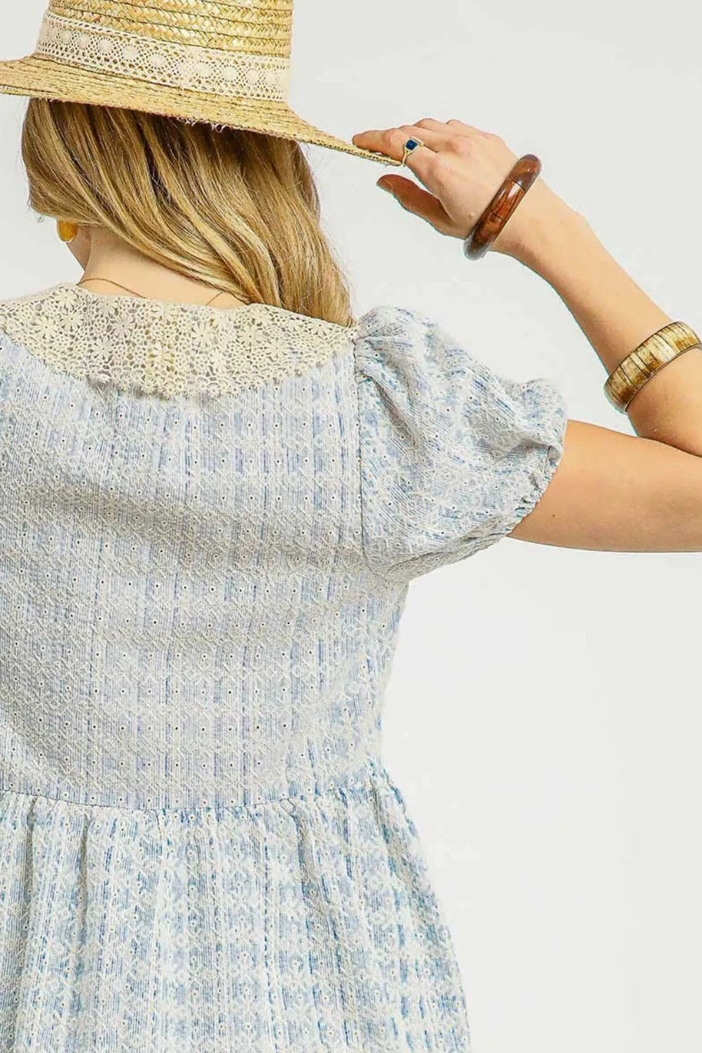 Cloudy Day Dreams Lace Detail Short Puff Sleeve Mini Dress