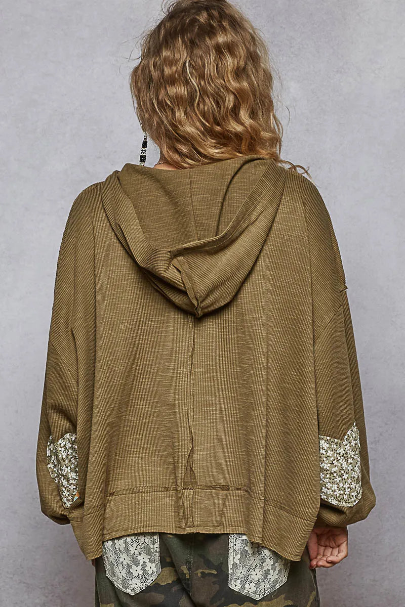 POL Peace Patch Floral Long Sleeve Hoodie