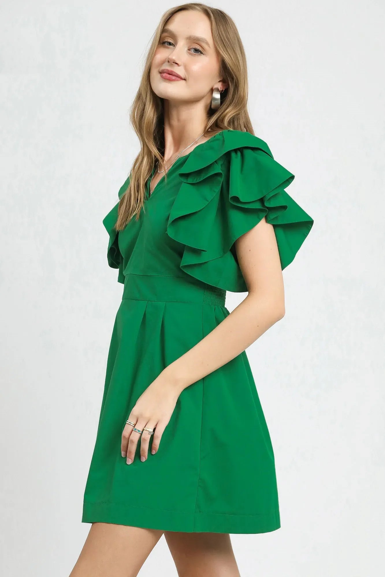 Emerald Isle Umgee Double Ruffle Sleeve Fit and Flare Dress