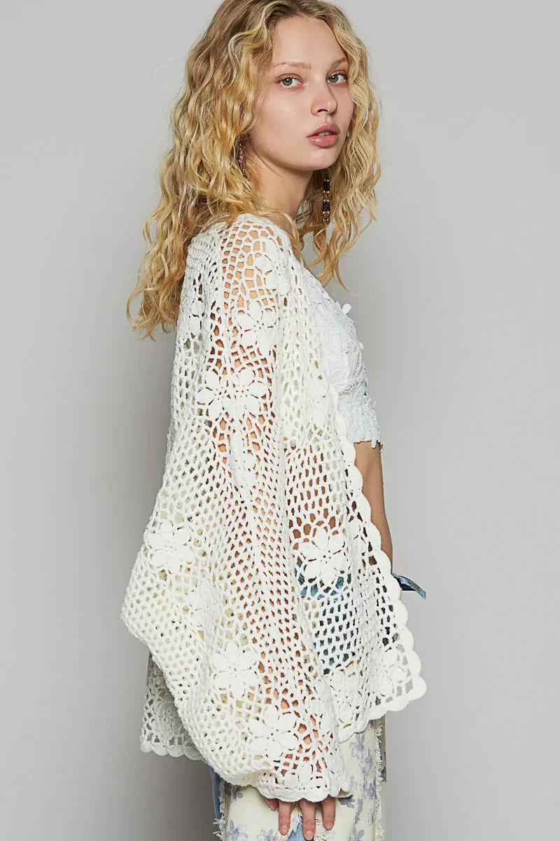 POL Crochet Open-Front Cardigan