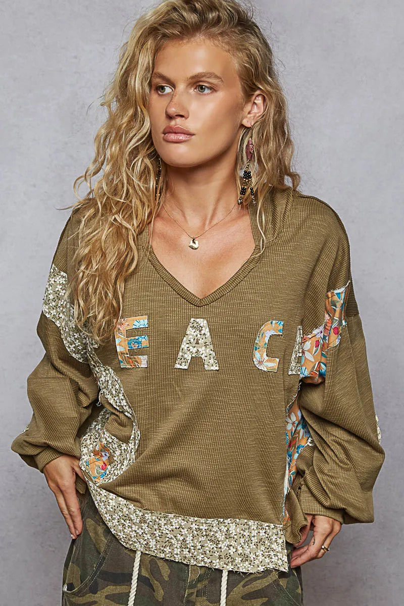 POL Peace Patch Floral Long Sleeve Hoodie