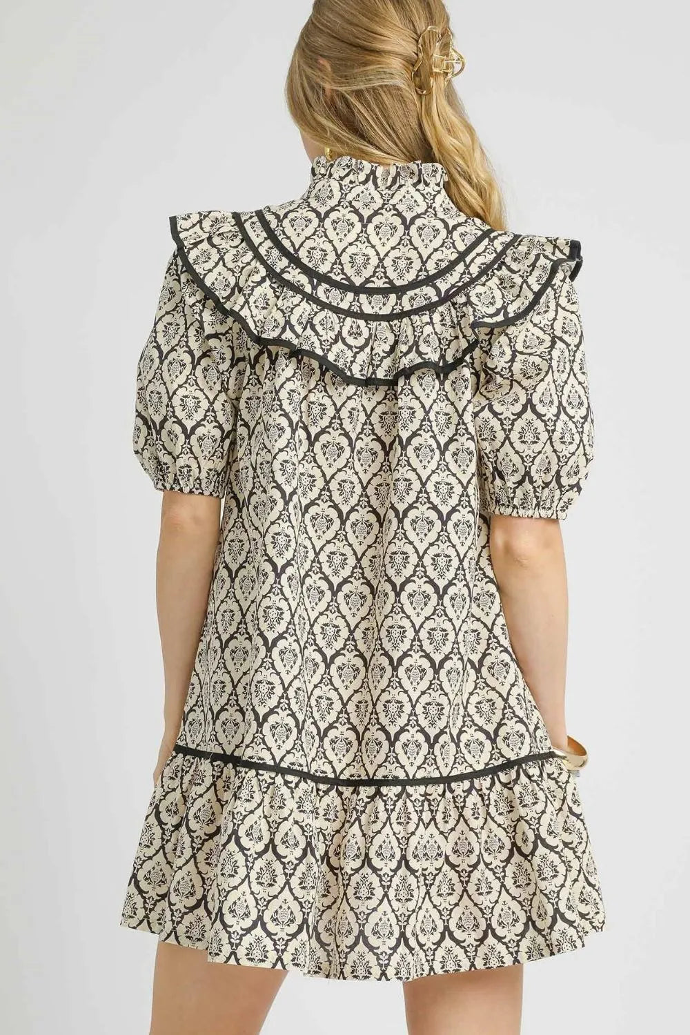 Umgee Ruffled Printed Puff Sleeve Mini Dress