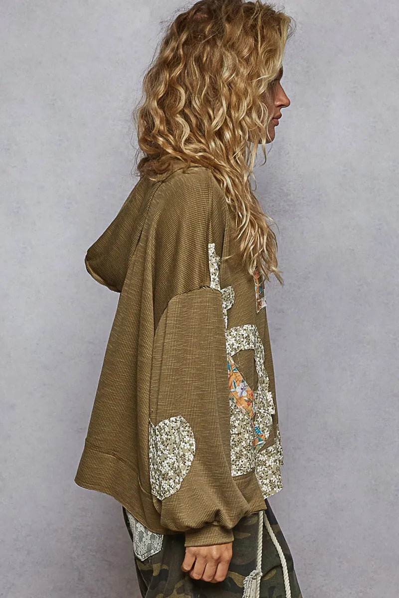 POL Peace Patch Floral Long Sleeve Hoodie