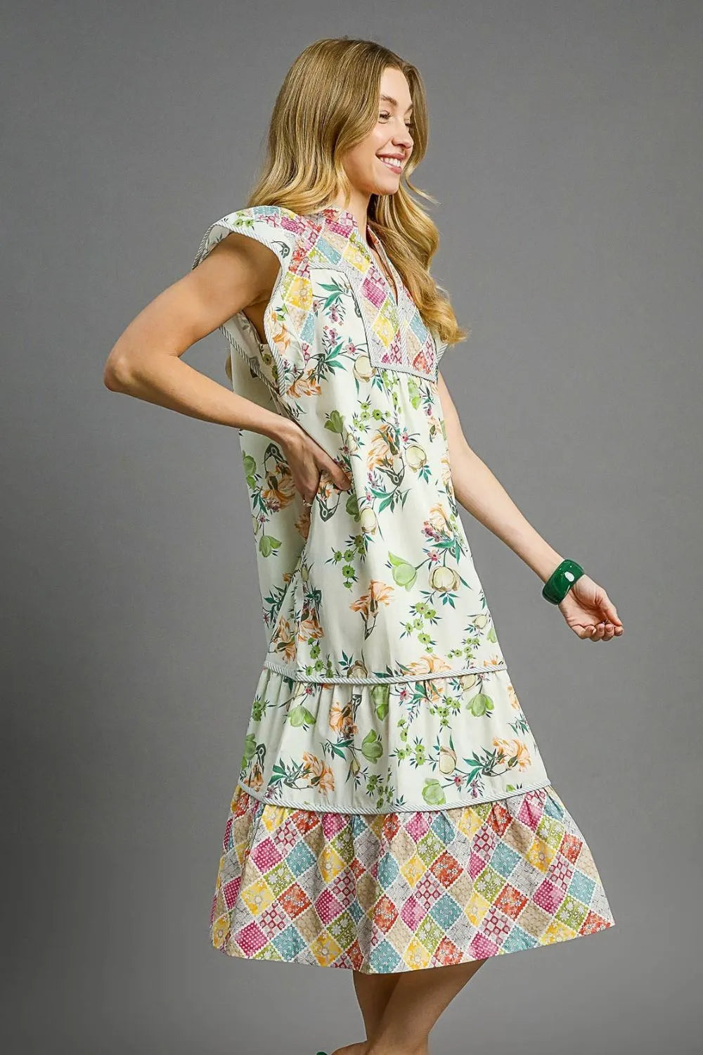 Umgee Patchwork Garden Midi Dress