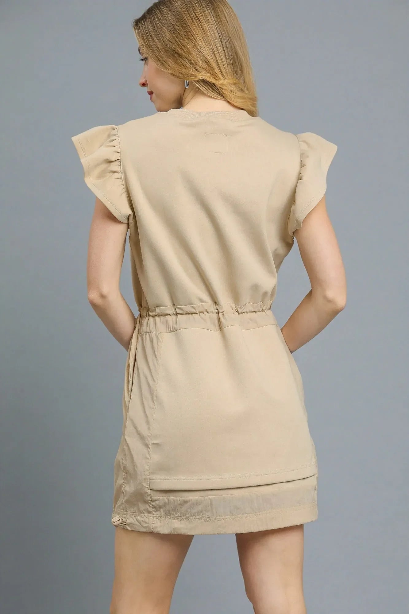 Umgee Luxeknit Ruffle Sleeve Drawstring Mini Dress