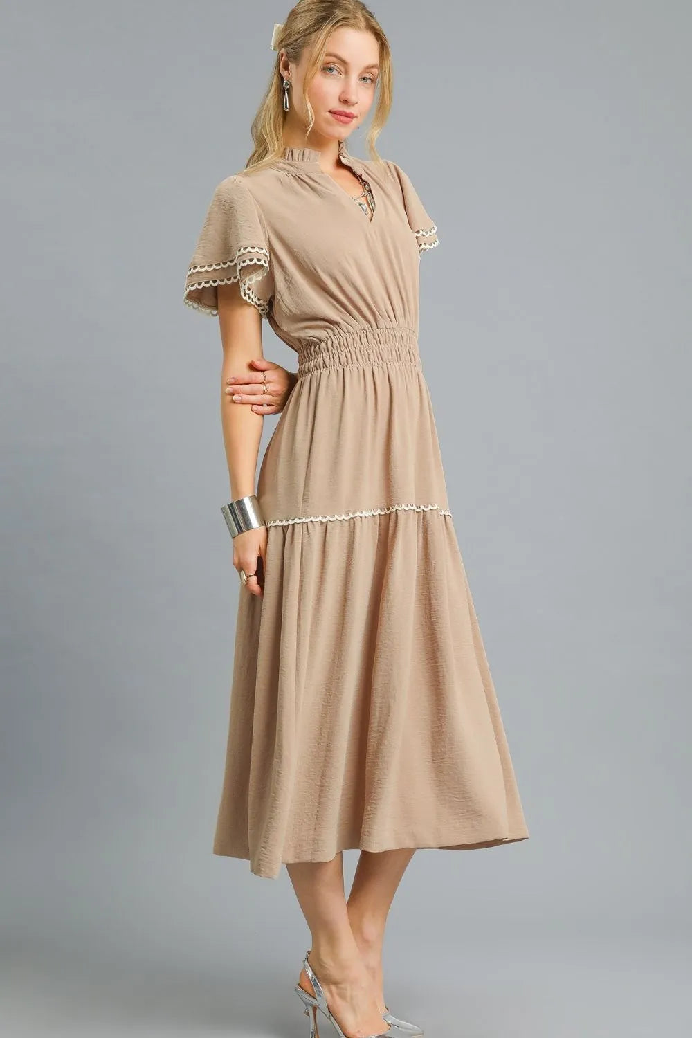 Umgee Tiered Flutter Sleeve Midi Dress
